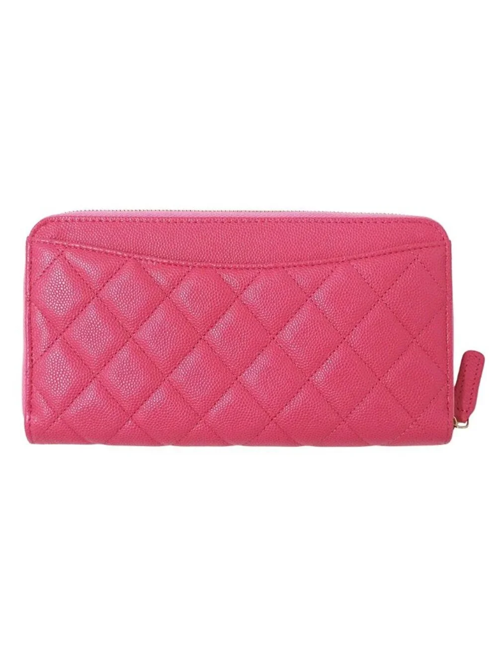 Chanel Wallet Quilted Chief Caviar Leather Pink Gold Zip Around